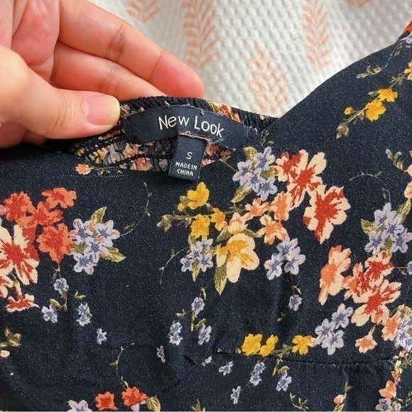 New Look Mini Dress Womens S Black Floral Spaghetti Strap Sweetheart Cute Chic - Picture 11 of 11